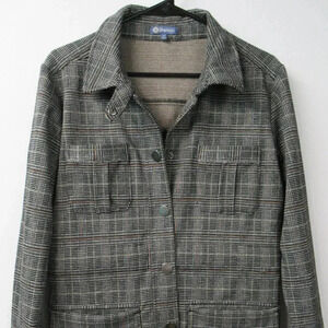 Democracy Tri-Blend Peacoat Plaid Pattern Black Brown White Pockets Women's